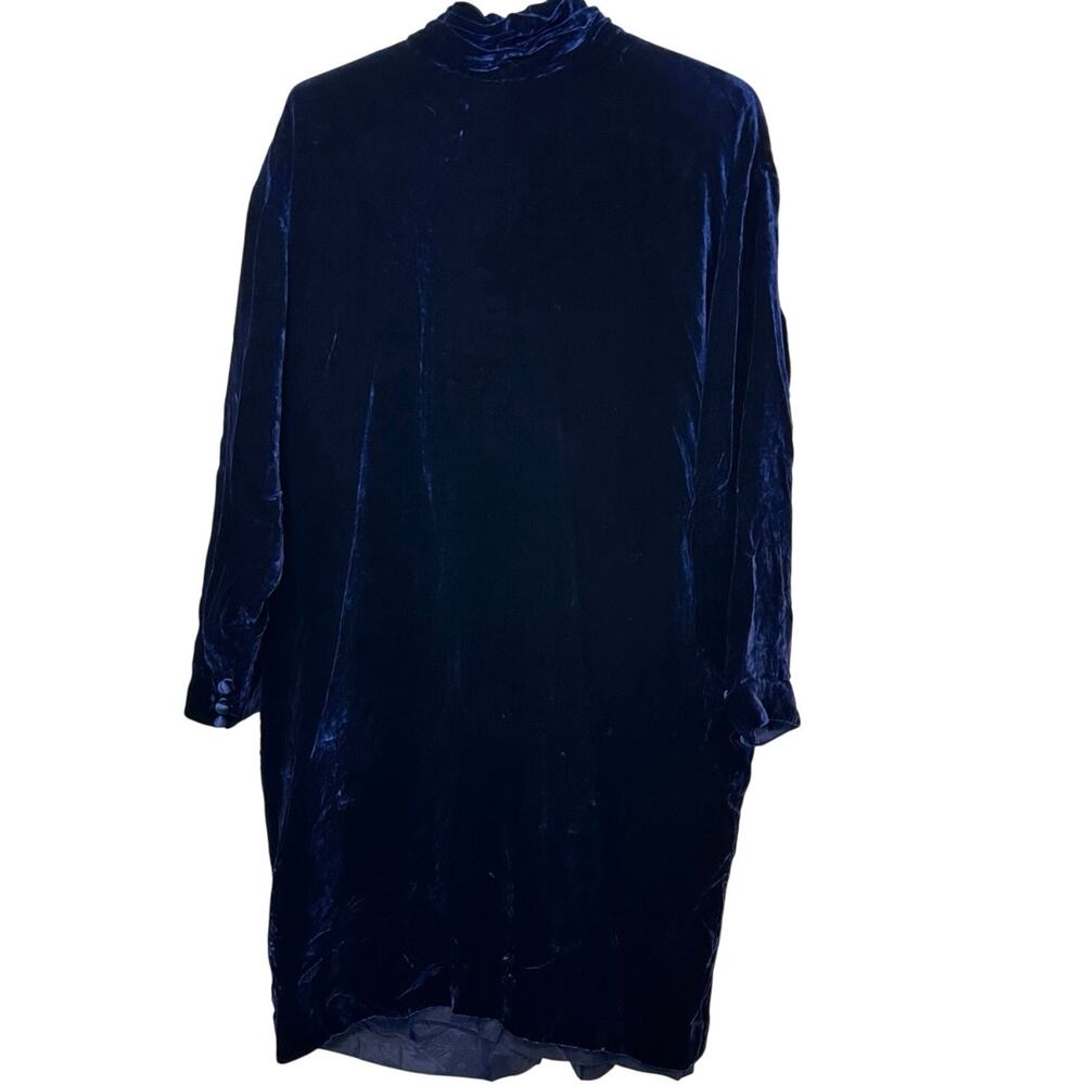 Liz Claiborne Petite VTG Lined High Neck Dark Blue Velvet Dress Size 12P Holiday